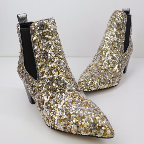 NWT Marc Jacobs Kim Sequin Chelsea Booties Embellished Block Heel Gold Silver 9 - Picture 6 of 10